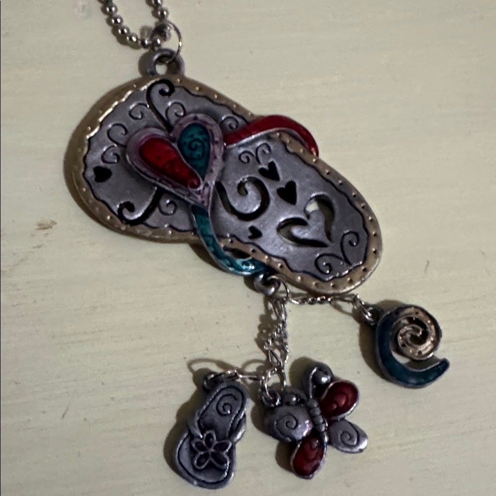Pewter Flip Flop Heart Pendant/Charm with Charms